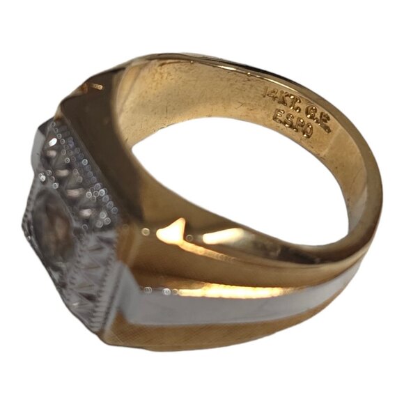 Vintage Men's ESPO Ring 14K Gold GE 2 Tone Cubic Zirconia Square Setting - Picture 3 of 14